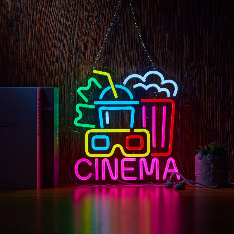 Home Cinema Wall Lights - 映画館ネオンサイン、映画の時間、夜のLEDシアターアートネオンサイン、壁の装飾用、調光可能なUSB電源ライト、映画部屋、家の装飾用