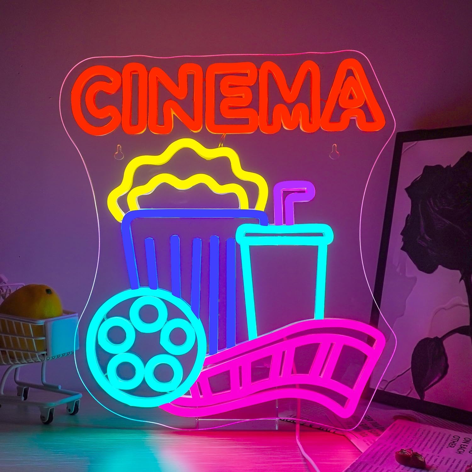Home Cinema Wall Lights - シネマネオンサイン USB電源 ポップコーン LEDネオンライト ゲームルーム 寝室