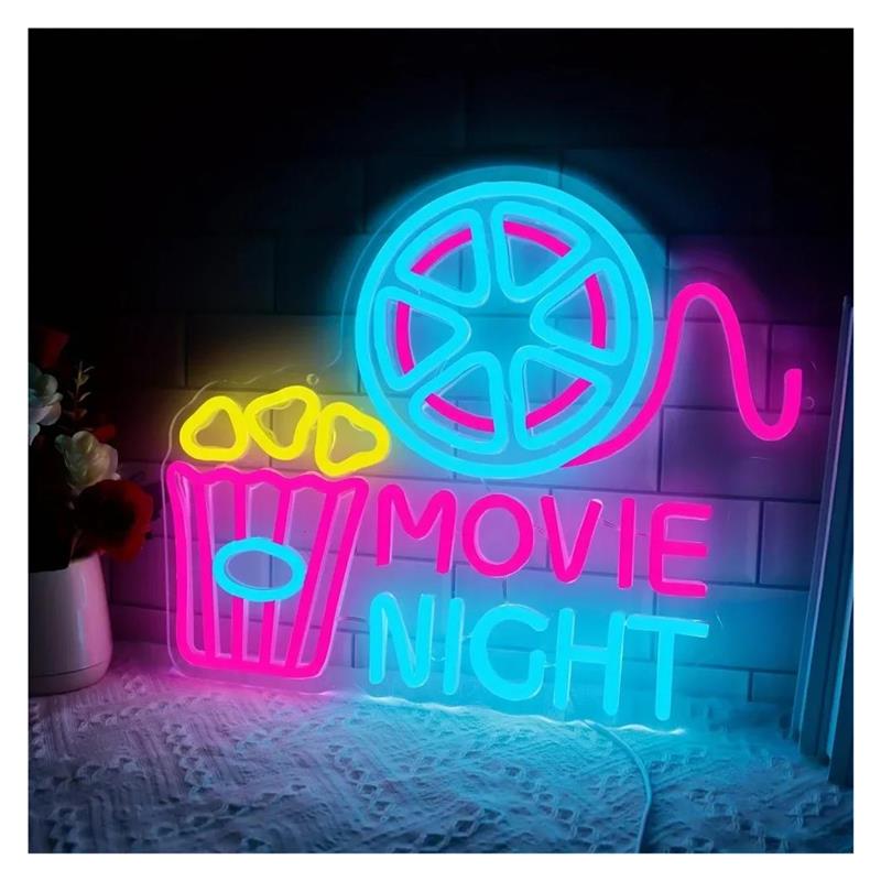 Home Cinema Wall Lights - 映画の夜 ネオンサイン ポップコーンライト 調光可能 USB電源 シネマ映画時間