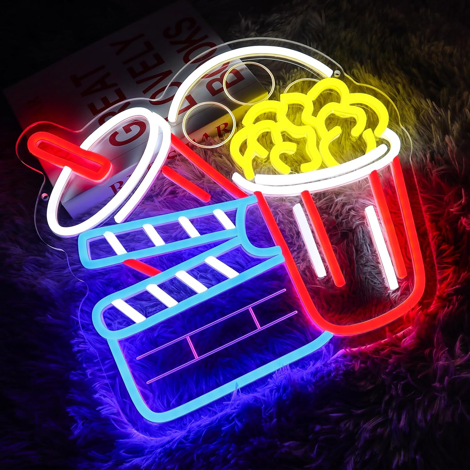 映画館ネオンサインアートウォールライトUSBポップコーンLE - Home Cinema Wall Lights のレビューと価格