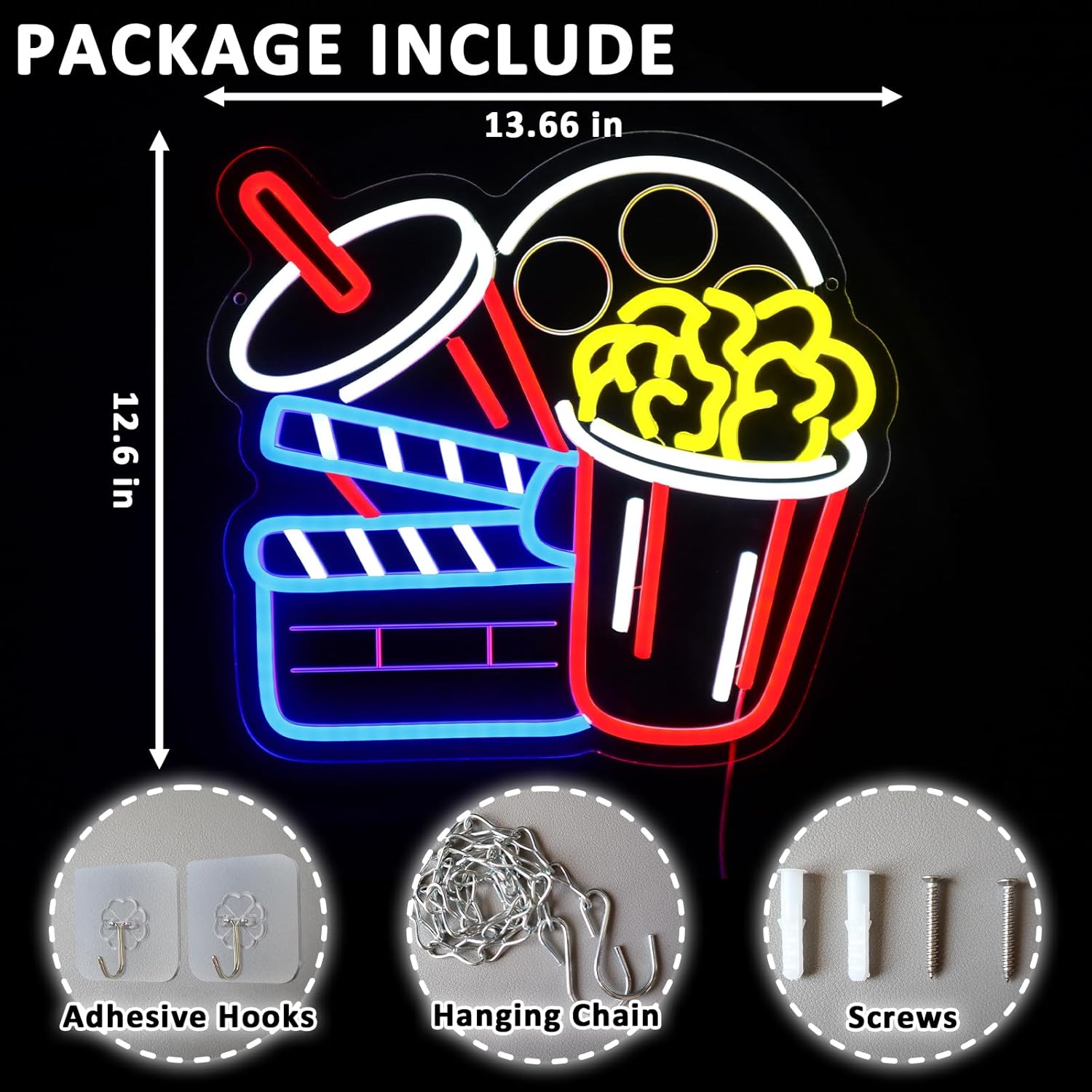 映画館ネオンサインアートウォールライトUSBポップコーンLE - Home Cinema Wall Lights のレビューと価格