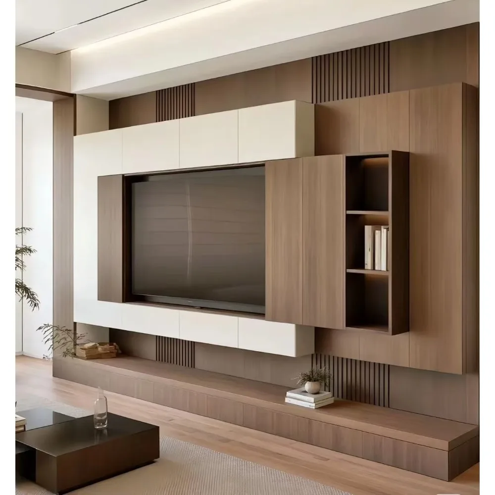 モダンなカスタム木製ロータイプテレビ台、パネルデザイン、高さ - Home Cinema Furniture のレビューと価格