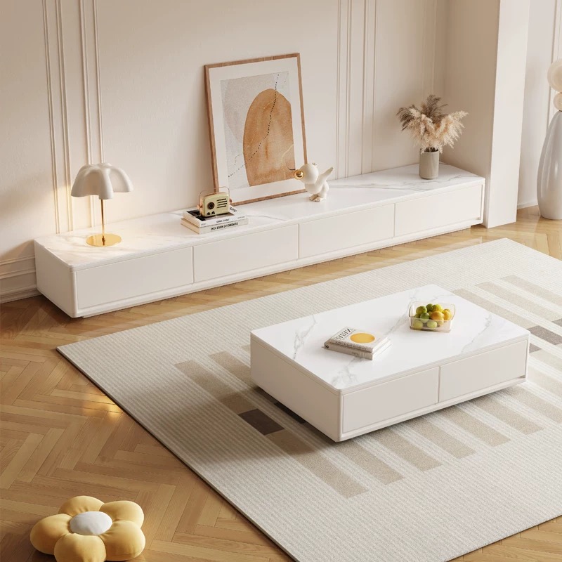 モダンな高級木製大理石テレビキャビネットとコーヒーテーブルセ - Home Cinema Furniture のレビューと価格