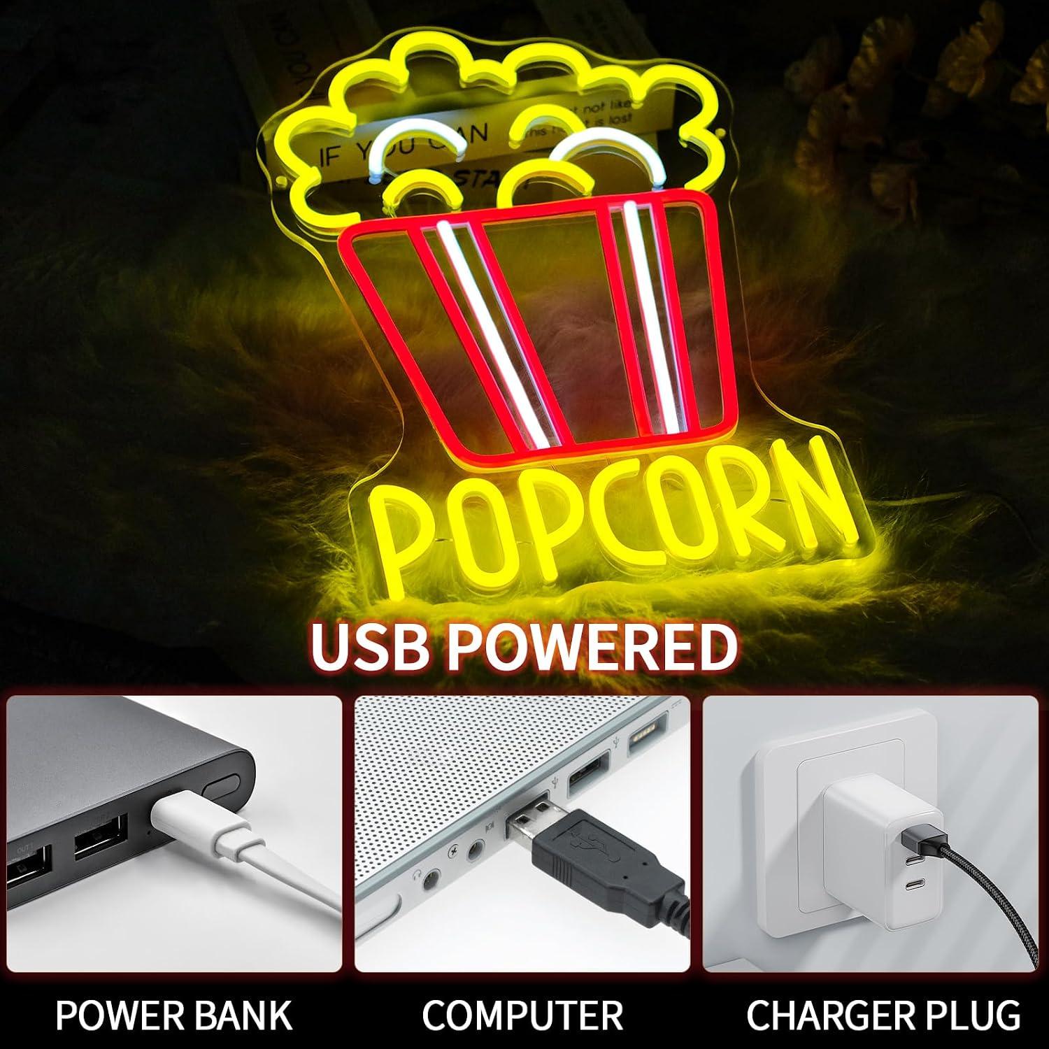 ポップコーンバケットネオンサインUSB調光LEDライトホーム - Home Cinema Wall Lights のレビューと価格