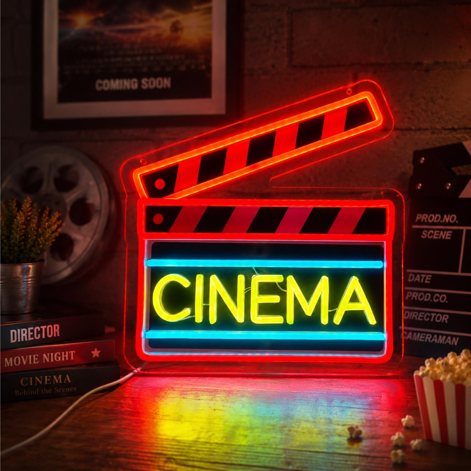 シネマクラッパーボードLEDネオンサイン USBネオンライト - Home Cinema Wall Lights のレビューと価格