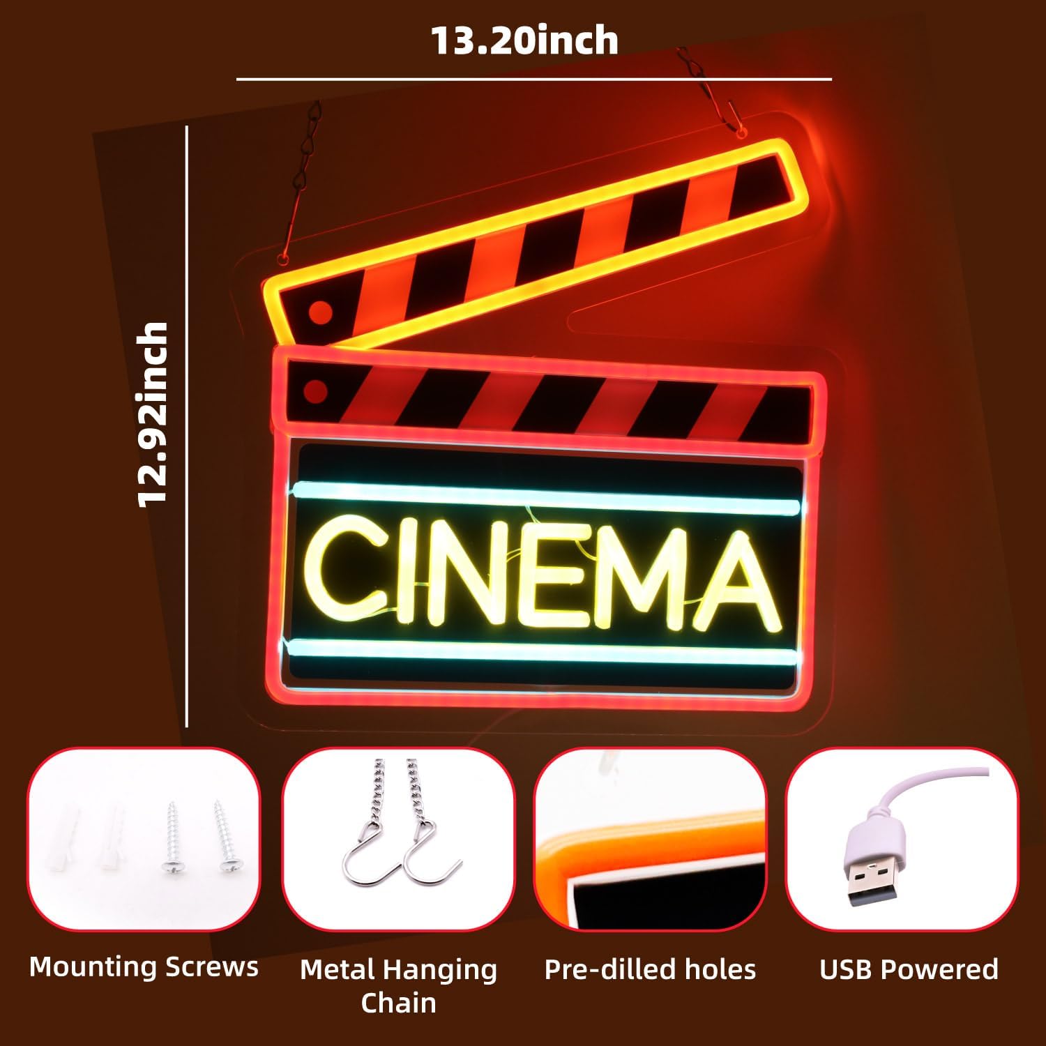 シネマクラッパーボードLEDネオンサイン USBネオンライト - Home Cinema Wall Lights のレビューと価格