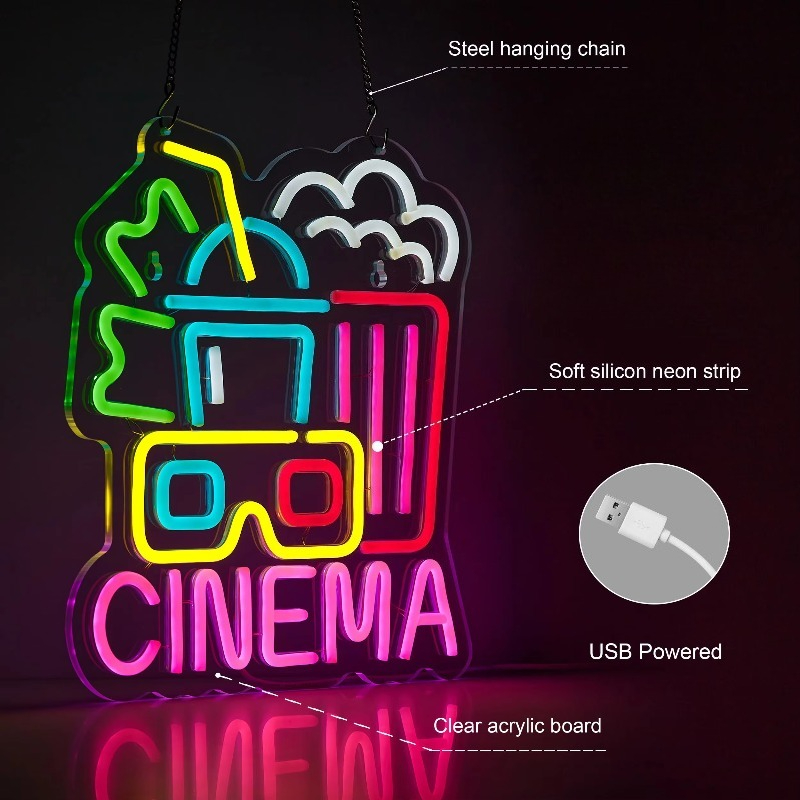 映画館ネオンサイン、映画の時間、夜のLEDシアターアートネオ - Home Cinema Wall Lights のレビューと価格