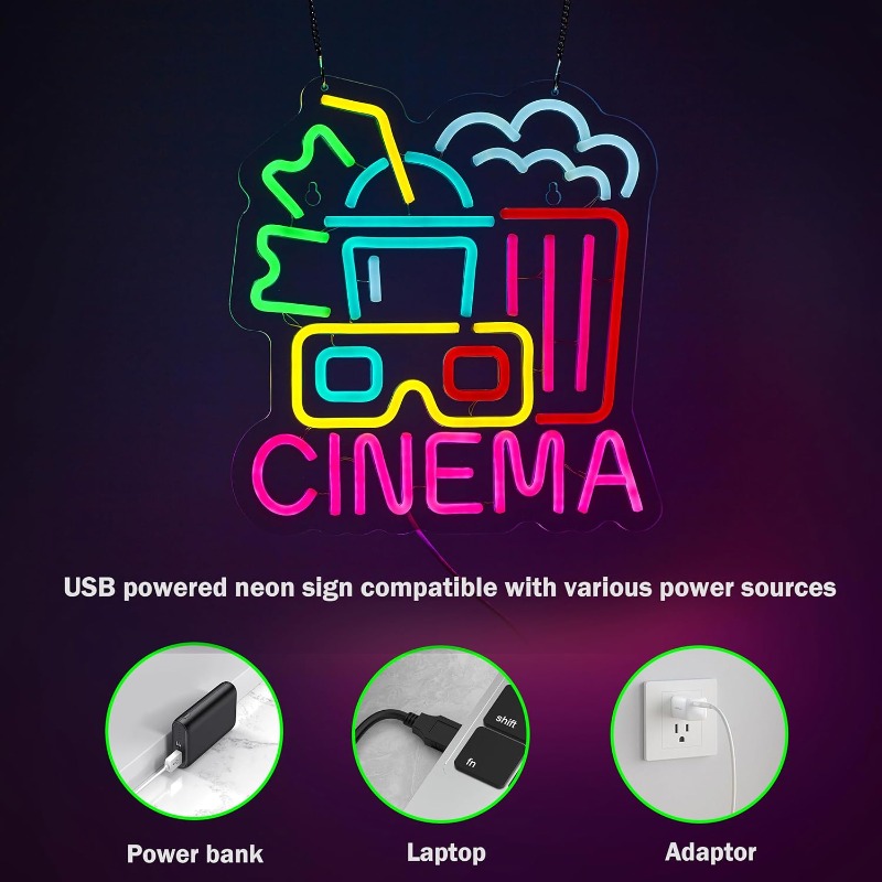 映画館ネオンサイン、映画の時間、夜のLEDシアターアートネオ - Home Cinema Wall Lights のレビューと価格