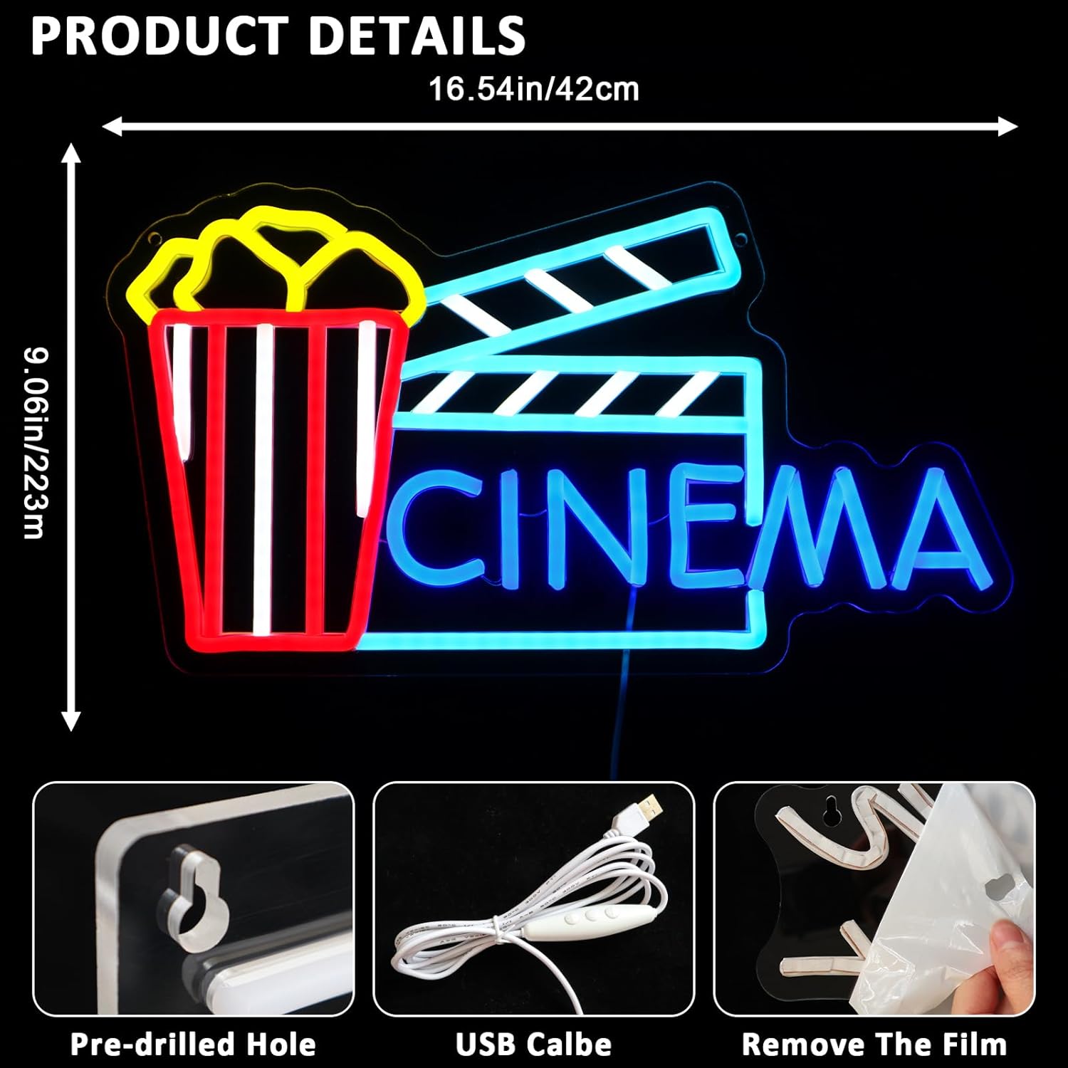 映画館ネオンサインアートウォールライトUSBポップコーンLE - Home Cinema Wall Lights のレビューと価格