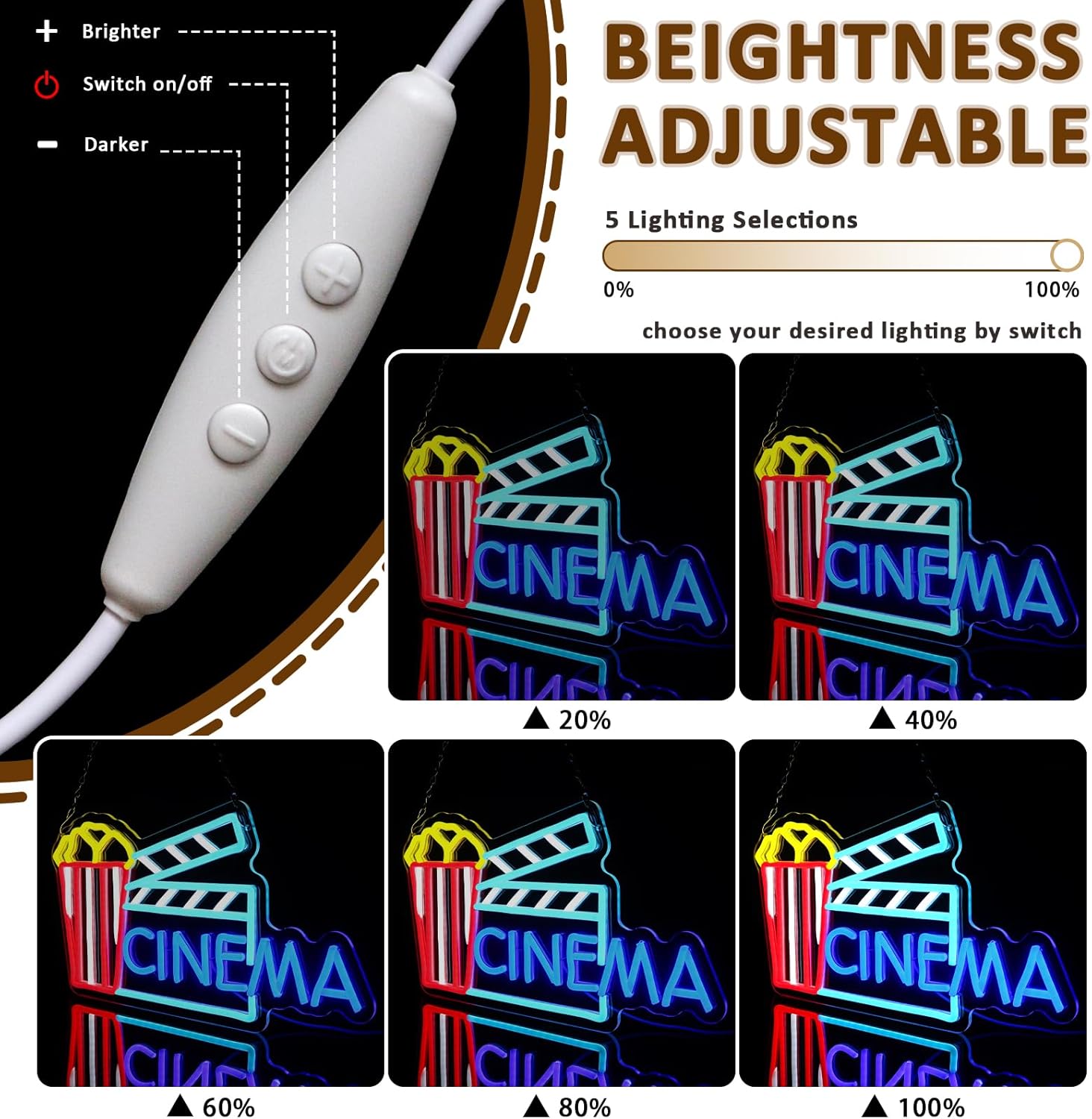 映画館ネオンサインアートウォールライトUSBポップコーンLE - Home Cinema Wall Lights のレビューと価格