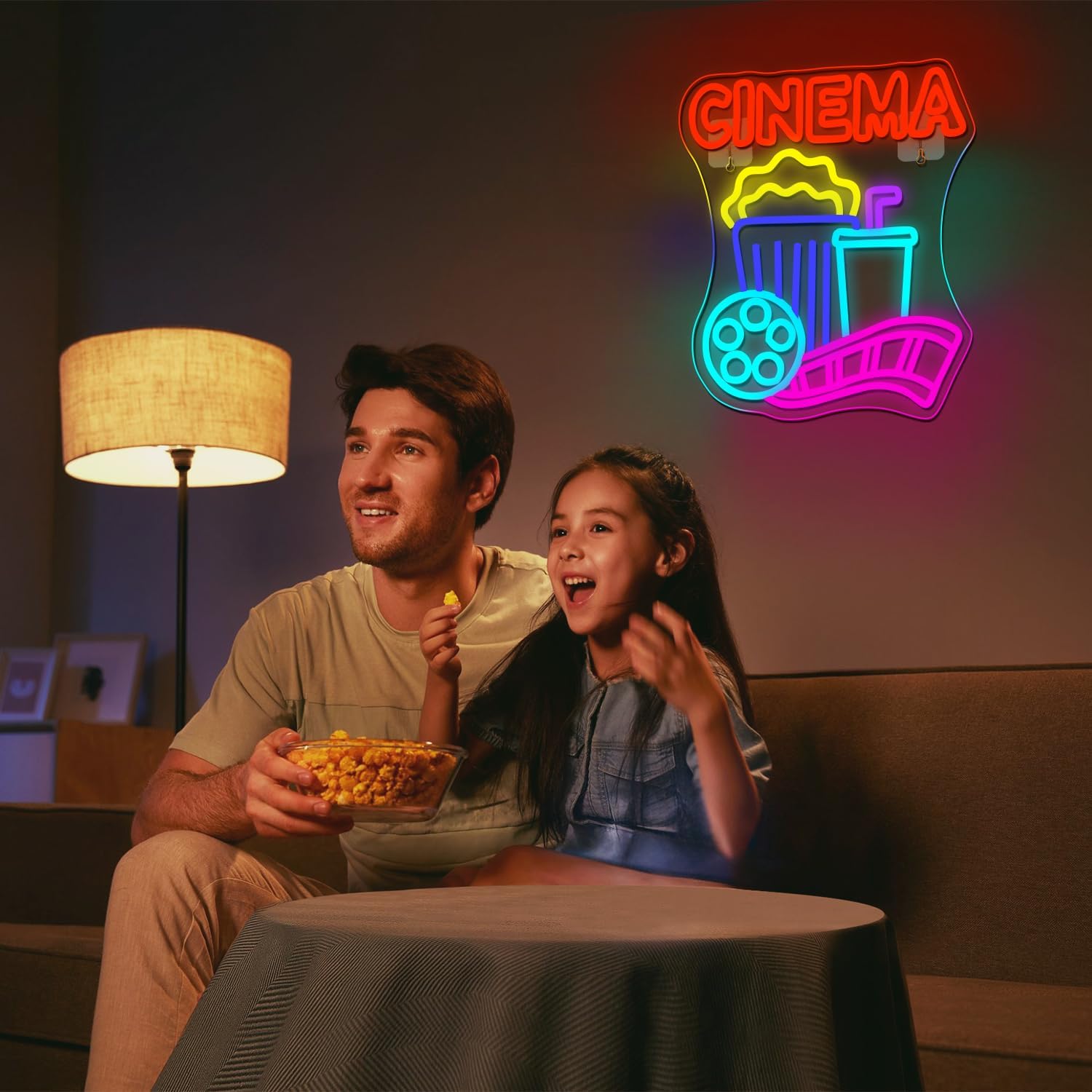 シネマネオンサイン USB電源 ポップコーン LEDネオンラ - Home Cinema Wall Lights のレビューと価格