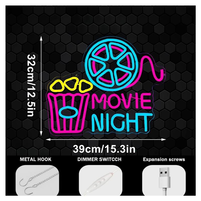 映画の夜 ネオンサイン ポップコーンライト 調光可能 USB - Home Cinema Wall Lights のレビューと価格
